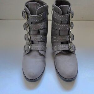 Studded Moto Buckle Ankle Boots